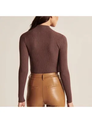 Abercrombie & Fitch Rust Brown Keyhole Mock Neck Ribbed Knit Sweater size XS thumbnail 12
