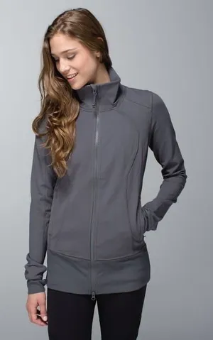 Lululemon Nice Asana Jacket Brushed Soot Light Grey Full Zip Thumbholes Size 8 thumbnail 1