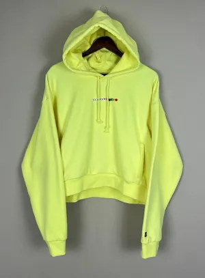 Teddy Fresh Hoodie Womens XL Highlighter‎ Neon Yellow Cropped 100% Cotton Beaded thumbnail 1