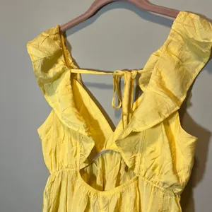 Vero Moda Josie SL Ankle Frill Dress Yellow Ruffle Cutout Maxi Pale Banana L NWT thumbnail 5