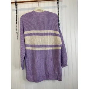 NWOT American Eagle Sweater Purple Cream Colorblock Crew Neck Pullover Size S thumbnail 2
