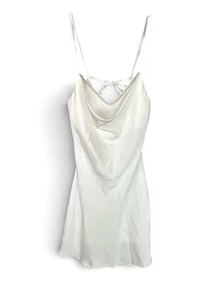 NWOT Lulus Mesmerizing Sweetie White Satin Rhinestone Cowi-Front Mini Dress M thumbnail 5