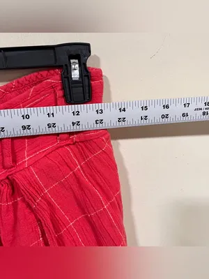 Free People Lunar Cove Wide-Leg Pants Red Combo Sz small Boho Plaid thumbnail 4