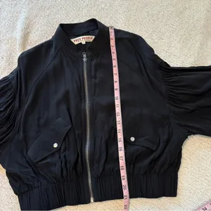 FREE PEOPLE On Pointe Bomber Jacket Lightweight Puff Balloon Sleeve Black thumbnail 9
