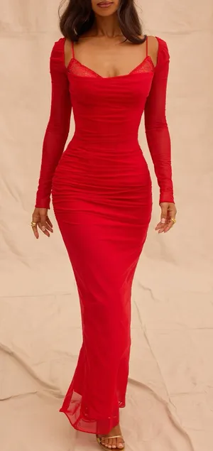 House of CB Katarina Scarlet Long Sleeve Maxi Dress S thumbnail 1