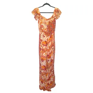 Free People Carmen Boho Floral Orange Jumpsuit Flowy size small thumbnail 5