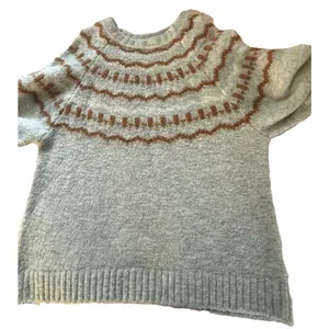 Vigoss Fair Isle Sweater Womens Size Large Gray Balloon Sleeve Crewneck Pullover thumbnail 3