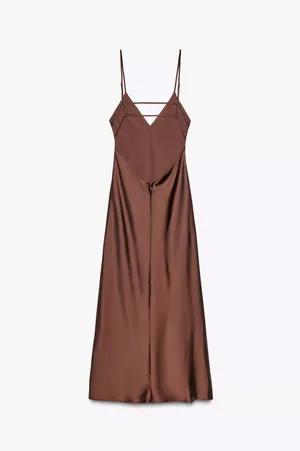 Zara Elegant Brown Satin Slip Dress Evening Party Wedding Casual thumbnail 2