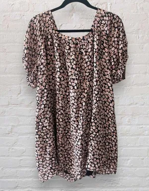 Aletta Flowy Babydoll Dress Sz Med Mini Black Floral Puff Short Sleeve NWT thumbnail 4