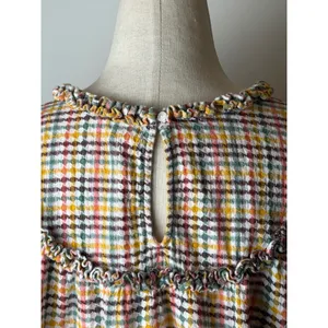 Old Navy‎ Ruffle Dobby Gingham Top Women Medium White Cotton Puff Sleeve Cotton thumbnail 7