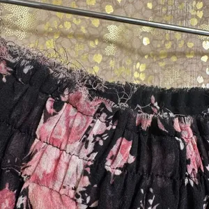 LoveShackFancy Pink Black Floral Garden Tiered Mini Skirt Large 100% Silk thumbnail 4