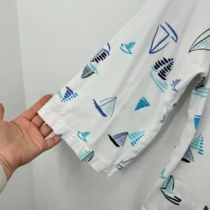 Fresh Produce Sailboat Print Boatneck Top Nautical 3/4‎ Sleeve White Blue thumbnail 5