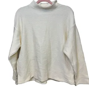 Madewell Cream Ottoman Ribbed Knit Funnel Neck Drop-Shoulder Oversize Top Size S thumbnail 4