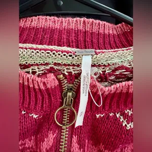 Free People Maroon Fair Isle Zip-Up Cropped Sweater - Size S thumbnail 3