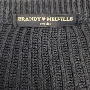 Brandy Melville Cotton Navy Blue Ribbed Cropped V Neck Pullover Sweater One Size thumbnail 5