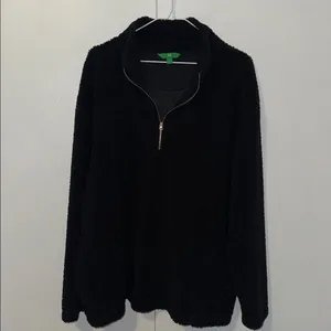 DIP Women's Sherpa Quarter Zip Pullover Jacket Black Cozy Fuzzy Soft Size 2X XXL thumbnail 2