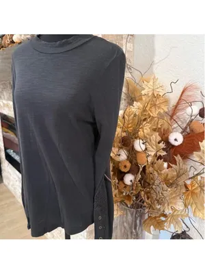 Free People grey long sleeve top with button details thumbnail 3