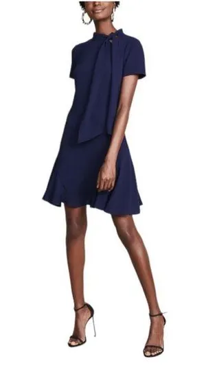 Shoshanna Blue A-Line Mini Dress with Mock Neck thumbnail 1