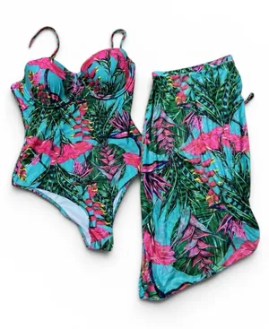 Source Unknown Pink‎ & Aqua Tropical Floral One-Piece Swimsuit thumbnail 1