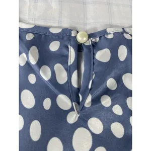 Blue White Polka Dot Tiered Midi Dress Puff Sleeve Boho No Size Tag Fits XL/2XL) thumbnail 7