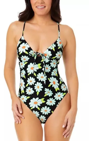 Salt & Cove Macys black‎ floral swim suit NWT Juniors Large thumbnail 1