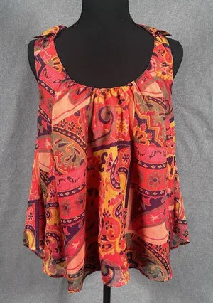 Free People Boho Paisley Halter Tank Top Women's Red‎ Orange Medium thumbnail 1