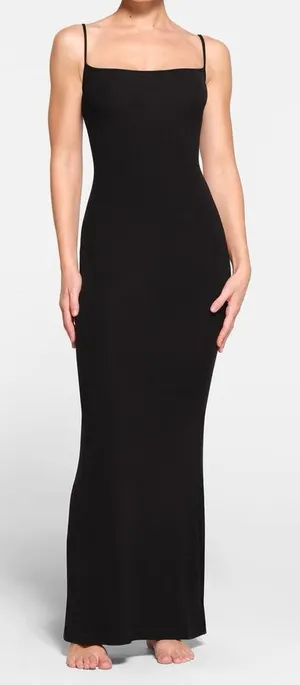 Skims Soft Lounge Long Slipdress Ribbed Maxi Dress in Onyx Black NWT thumbnail 1