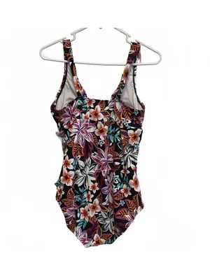 Jantzen Black Floral Ruffle One Piece Swimsuit Size 12 thumbnail 2