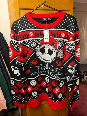 Women’s Red, Black & White Jack Skellington Crewneck Sweater thumbnail 1