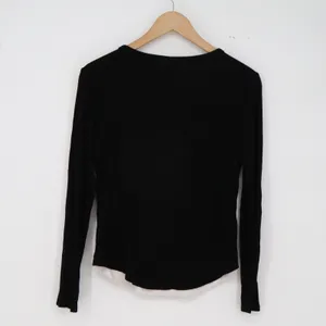 QSHIZHU Top Womens L Layered Look Black Ribbed Split Neck Long Sleeve Excellent thumbnail 3