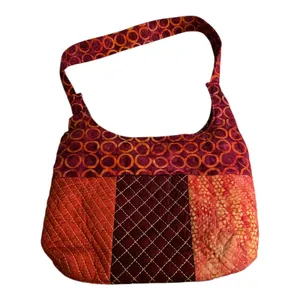 Vintage Handmade Boho Patchwork Quilted Shoulder Bag Orange Red Cottagecore thumbnail 2