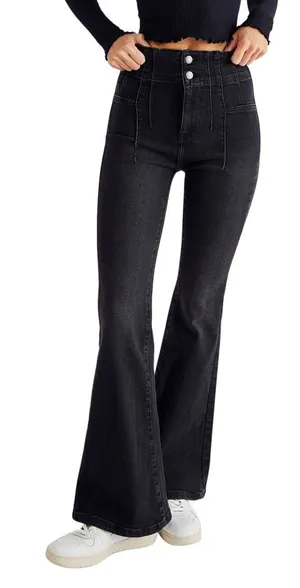 Free People We the Free Jayde Flare Jeans Charcoal Black Womens Size 27 thumbnail 1