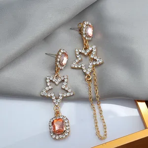 Women's Crystal Stars Asymmetrical Dangle Drop Earrings Gold thumbnail 3