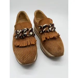 Softwaves Cadie Platform Suede Loafers Womens 38 Tan Chain Wedge Shoes 7-7.5 thumbnail 3