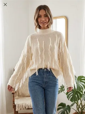 POL Oversized Knit Fringe Sweater Size S thumbnail 1
