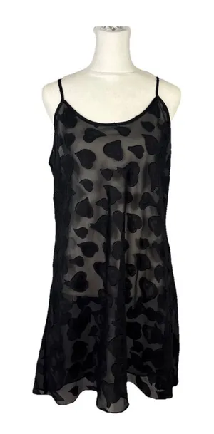 Victoria's Secret Black Sheer Nightie Slip Sexy Sz L Hearts thumbnail 1