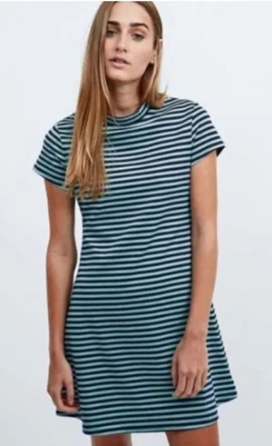 Free People Beach On The Line Ponte Mini Dress Large‎ Navy Mint Striped Casual thumbnail 1
