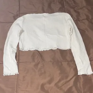White Ribbed Cropped Long Sleeve Top Size M thumbnail 3