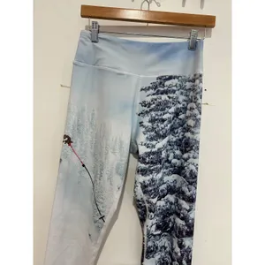 Mountain Cognito Pow Mountain Print Patterned Leggings Women Medium Outdoor Ski thumbnail 3