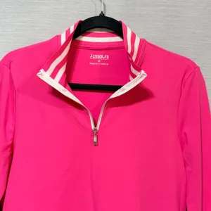 Acegolfs Womens Hot Pink Quarter Zip Golf Pullover Long Sleeve Striped Trim M thumbnail 4