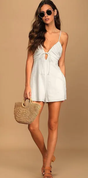 Lulus Soaking Up the Summertime White Tie-Back Skort Romper thumbnail 1