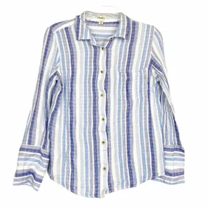 Hatley Organic Cotton Blue Striped Button Down Sz XS thumbnail 1