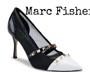 NEW Marc‎ Fisher Hadama 8M Black White Studded Heels Rockabilly A26 thumbnail 1