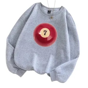 No.7 Ball Print Round Neck Fleece Sweatshirt in Gray, Size M​​​ thumbnail 1