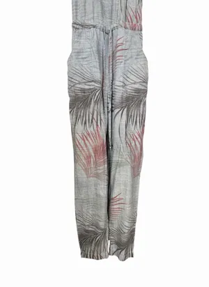 Anthropologie Level 99 Women's Sz M Jumpsuit Gray Chambray Tropical Linen Blend thumbnail 3