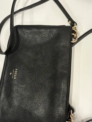 Designer FOSSIL Mini Crossbody Bag Purse In Black Leather EUC thumbnail 1