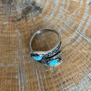Filigree Horseshoe Ring with Turquoise Silver thumbnail 3