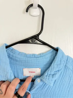 Xirena Scout Cotton Gauze Shirt in Fiji Blue thumbnail 3