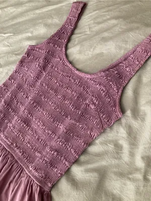 Sincerely Jules Dusty Mauve pink Smocked Tank Midi Dress 100% cotton thumbnail 3