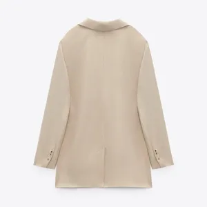 ZARA NEW Women's Size Beige One-Buttoned Long Sleeve Oversized Blazer Jacket Tan thumbnail 8